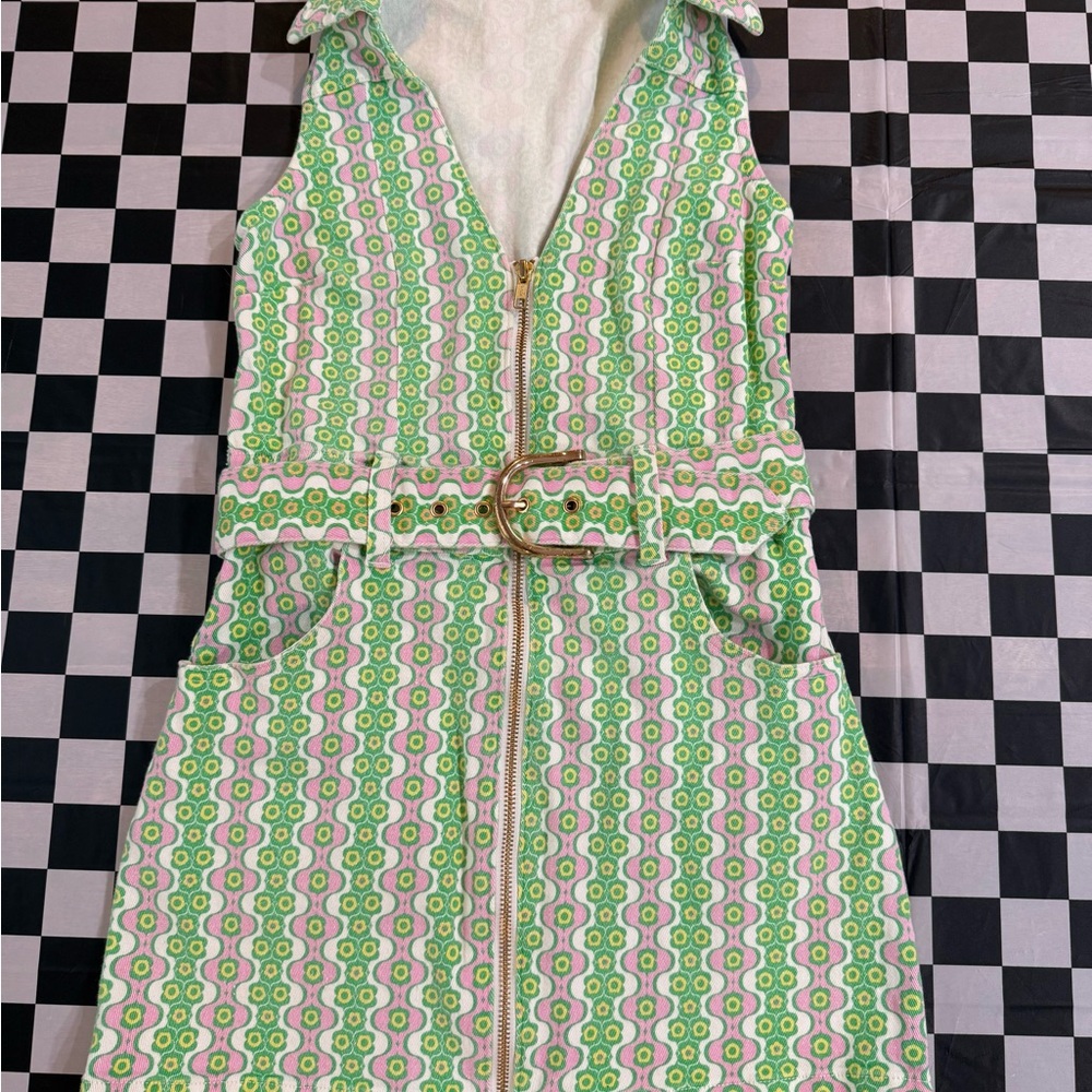 Show Me Your MuMu Green and Pink Geometric Mini Dress
